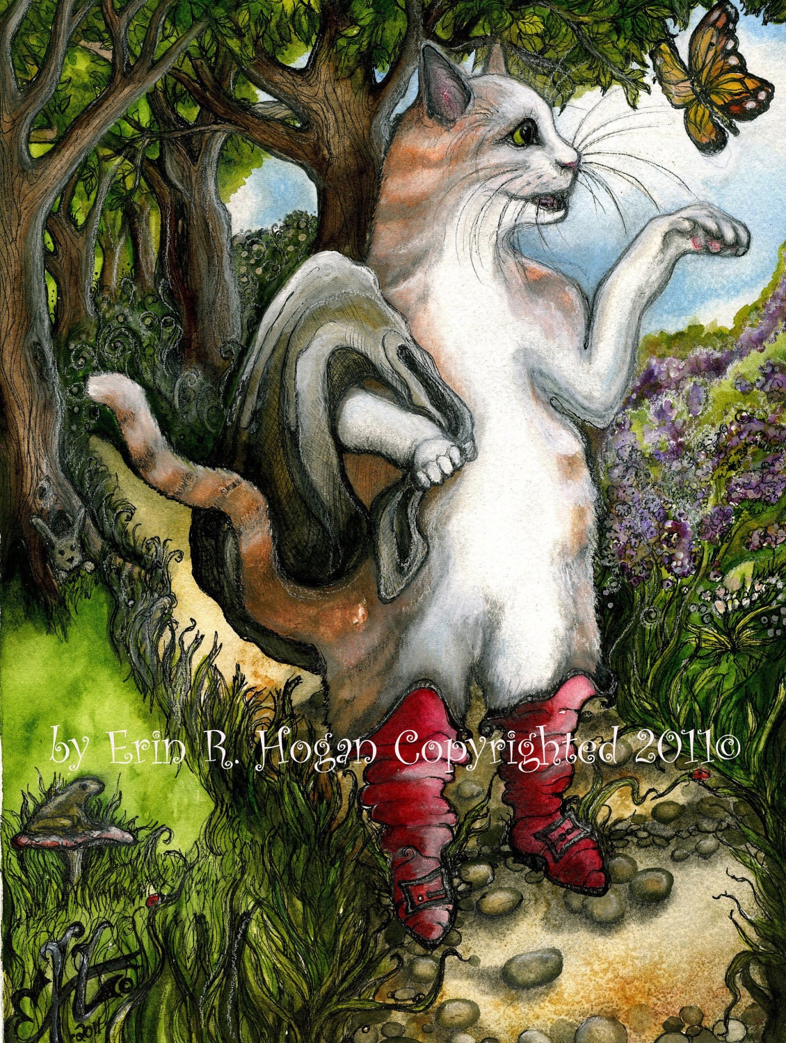 Puss In Boots 5x7 watercolor children's nursery playroom wall art print