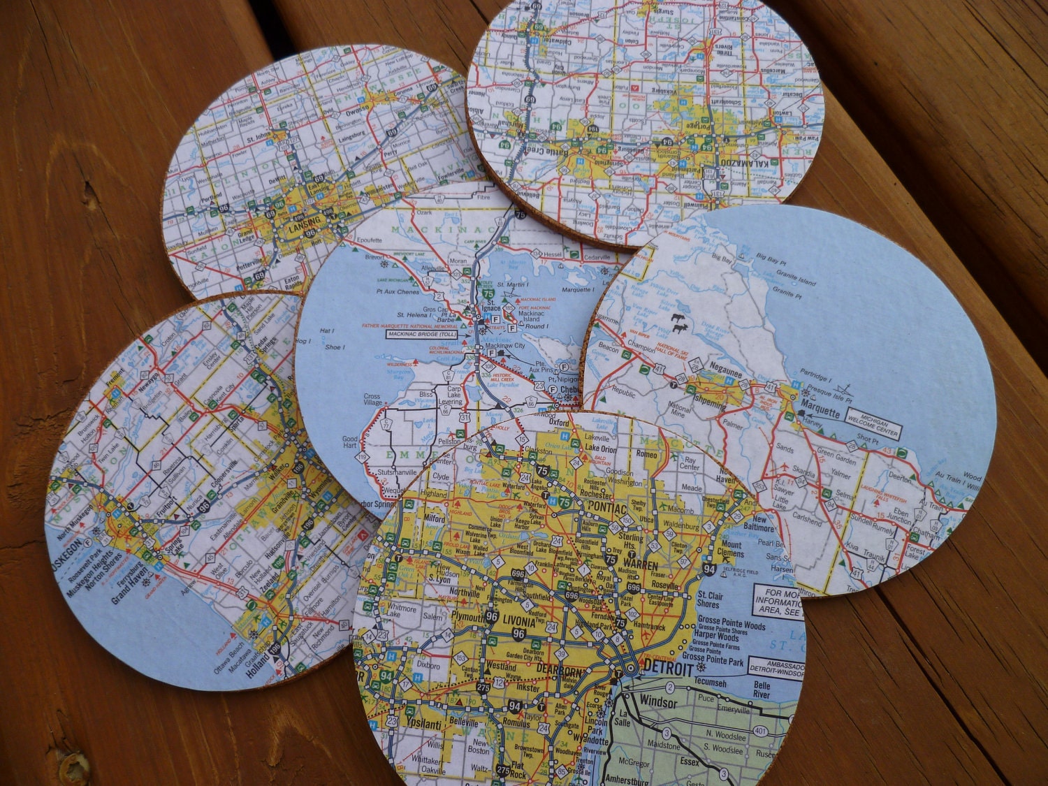 Genuine Michigan Map Coaster Set - 3 round coasters