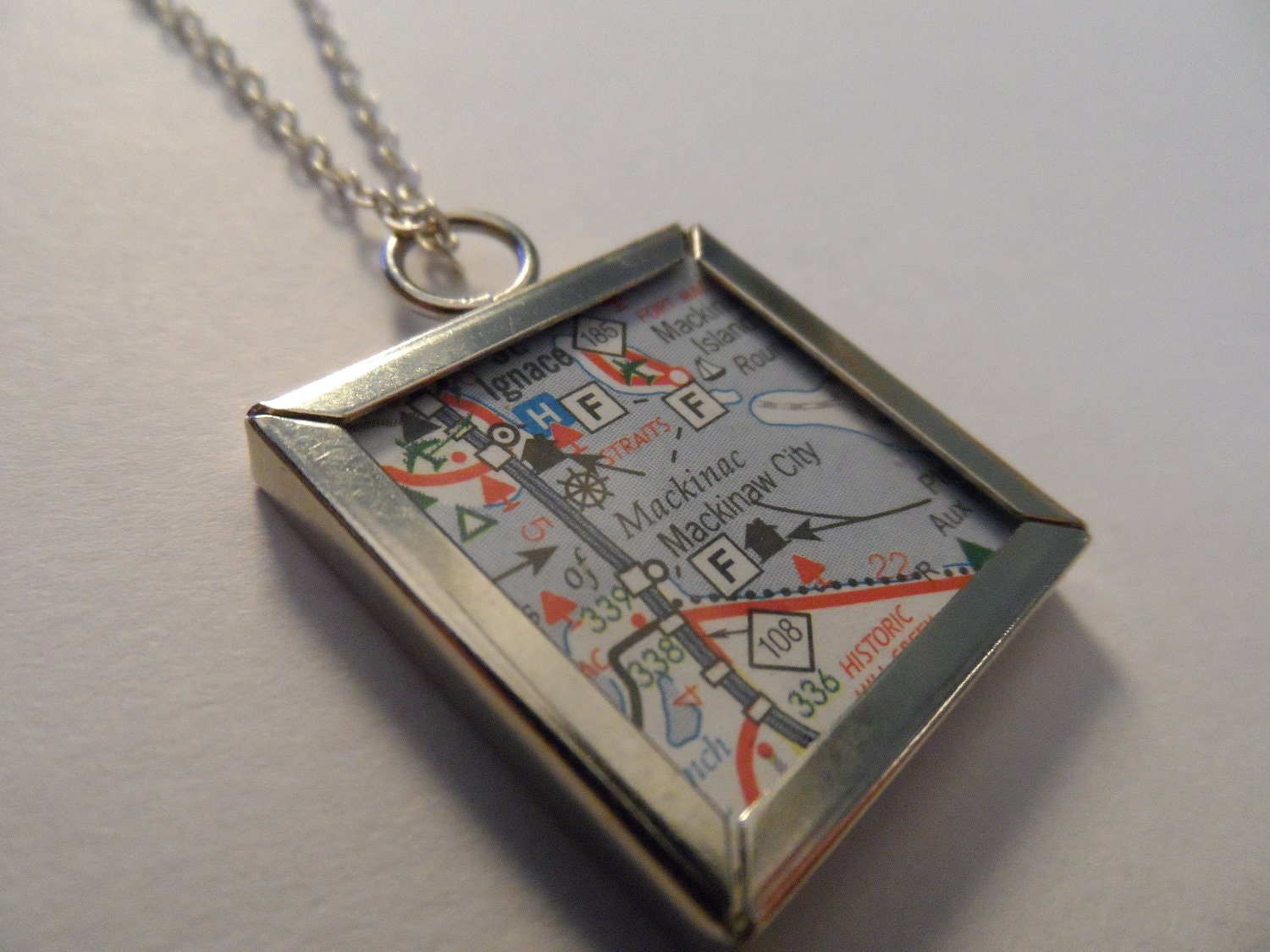 Michigan Map Necklace - Mini-Frame Pendant - Pick any city