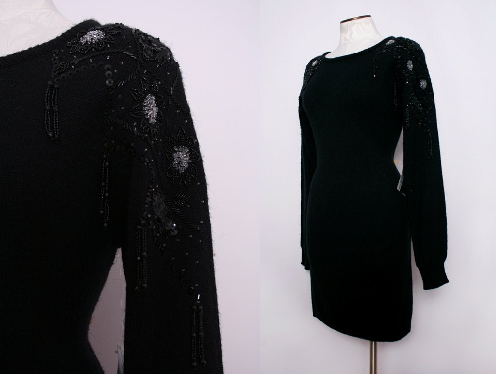 Beaded Sweater Dress Deadstock 1980s Vintage Size Large