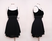 Beaded Fringe Black Mini Dress Deadstock Size Medium 1980s Vintage