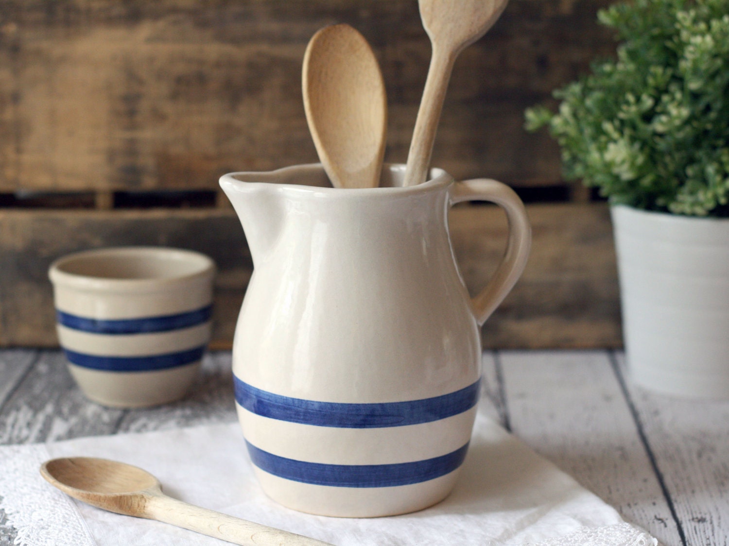 Vintage Farmhouse Pitcher and Butter crock - Robinson Ransbottom Stoneware