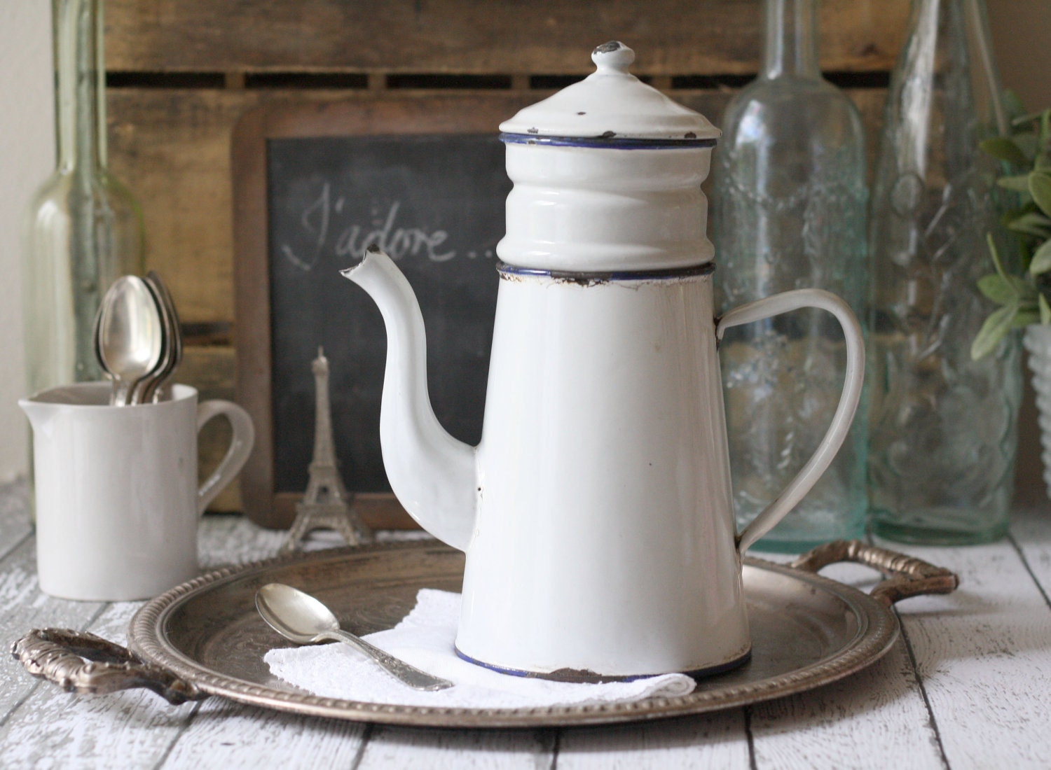 Vintage French Enamelware Coffeepot (Biggin) - circa 1930's