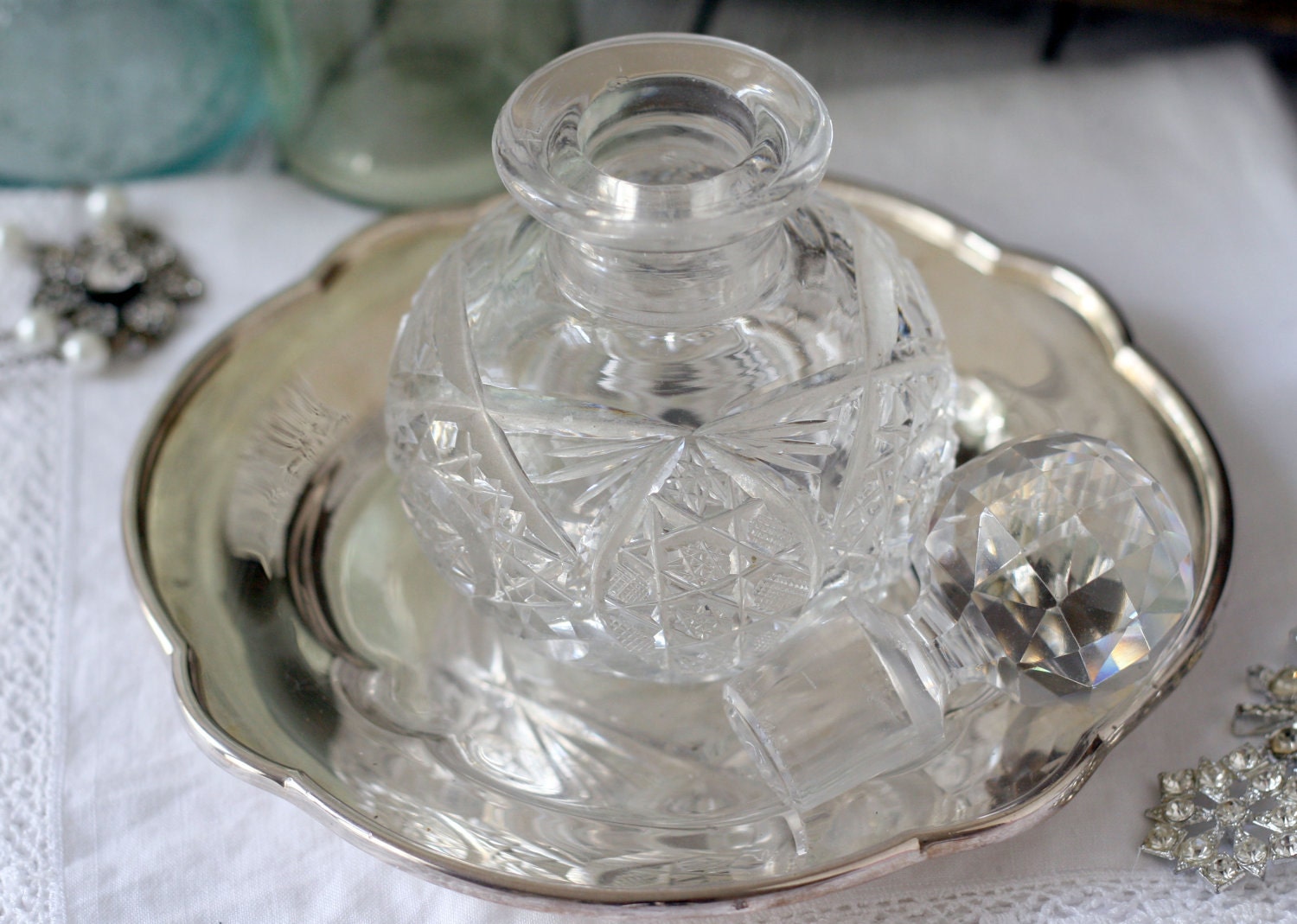 Vintage Cut Glass Vanity Decanter Bottle