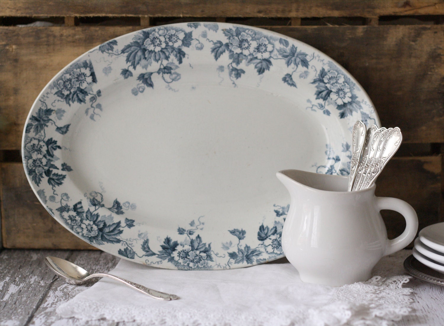 Antique French Faience Platter - Blue and White - by Saint Amand - circa 1900's