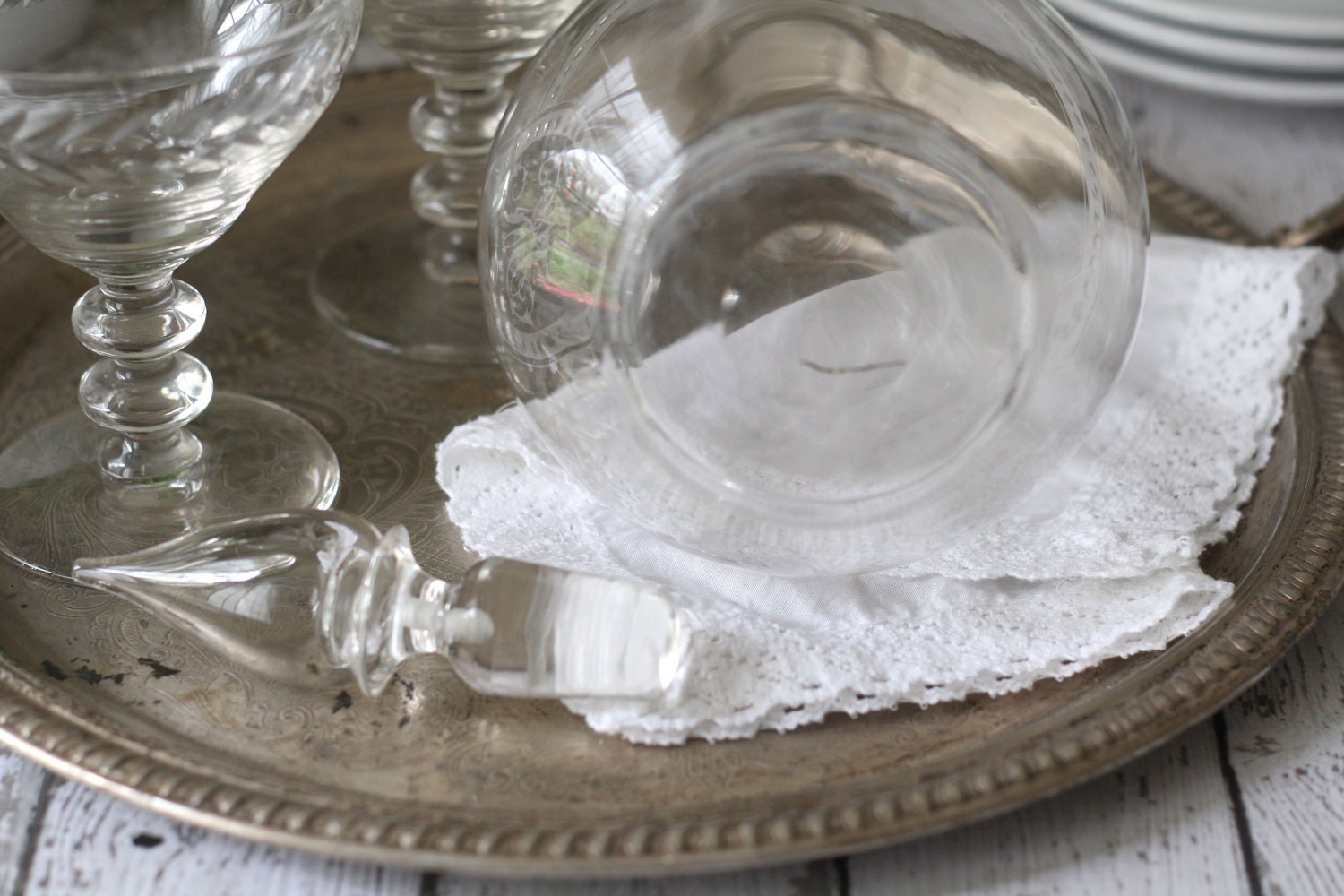 Reserved for Hannah - Vintage Etched Glass Decanter with Monogram - "R"