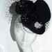 Black Top Hat with Veil and Silk Roses