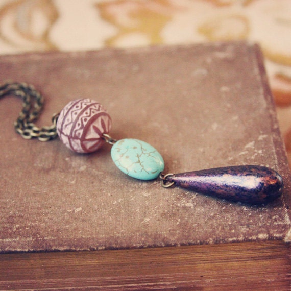 dali.  an earthy beaded teardrop necklace.