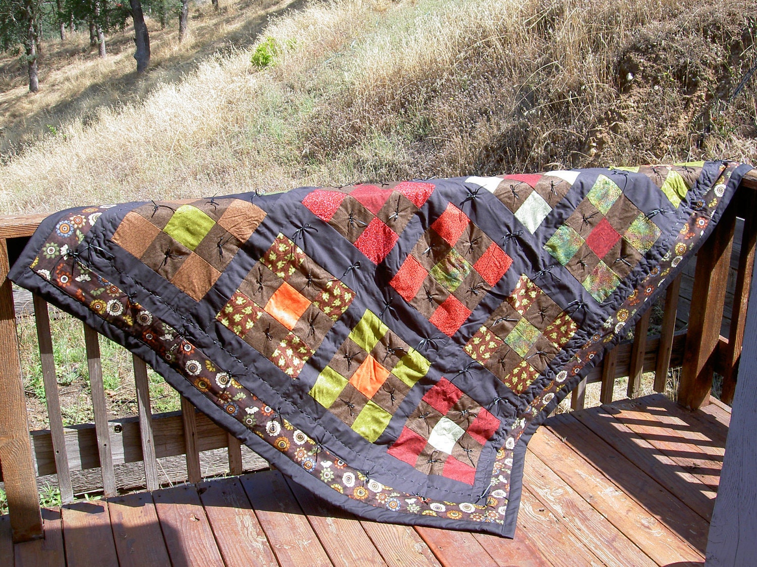 Handmade Quilt, Farmhouse Primitive Patchwork, -Traditional Nine Square
