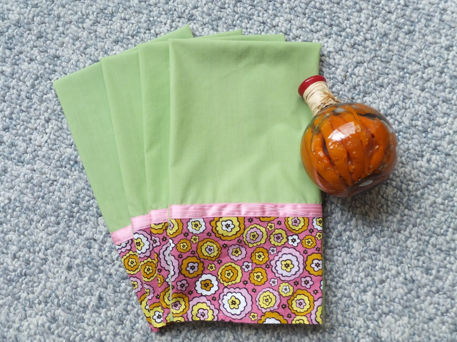 Set of 4 - Let's Do Lunch - Dish Towels, Tea Towels, Farmhouse Kitchen, Cottage Chic, OOAK, Farmgirl Home Decor