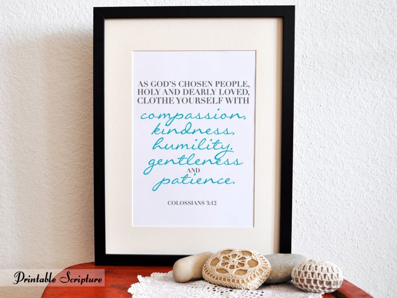 Colossians 3:12. PRINTABLE DIY Christian Poster. For the fashion conscious. 8x10. Bible Verse.