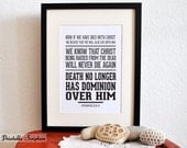 Printable Christian Typography Art. Romans 6:8-9. No longer. 8x10. Bible Verse.