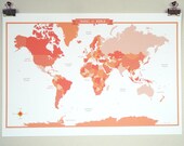 World Map - Peach Pink - modern design print 13x19