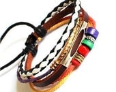 Adjustable Couple bracelets Cuff made of Leather Ropes and Color Wooden Beads unisex bracelet cuff bracelet Jewelry Bangle bracelet  687S