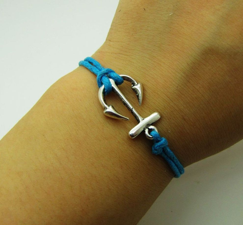 Adjustable Vintage Silver anchor Bacelet  Anchor Bracelet With Blue Rope Cuff Bracelet Vintage bracelet 841S