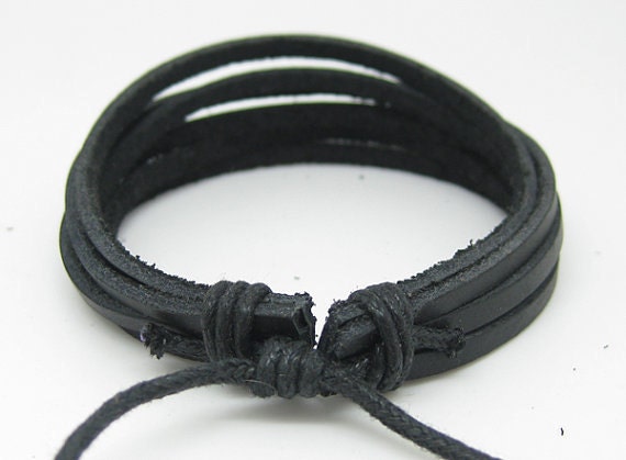 Cuff Bracelet With 6 PCS Black Leather Woven 114S
