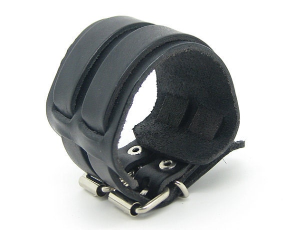 Black Real Leather Bracelet Cuff Double Buckle Mems Bracelet/Women Bracelet 116S
