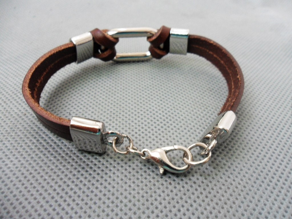 brown 2 leathers and stainless steel bracelet 186S