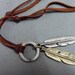 Brown real Leather and alloy feather pendant adiustable necklace mens necklace  unisex necklace cool necklace B1S1
