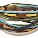 Adjustable Bracelet Cuff made of Brown Leather Multicolour Ropes and metal Woven Snapper  44S-A
