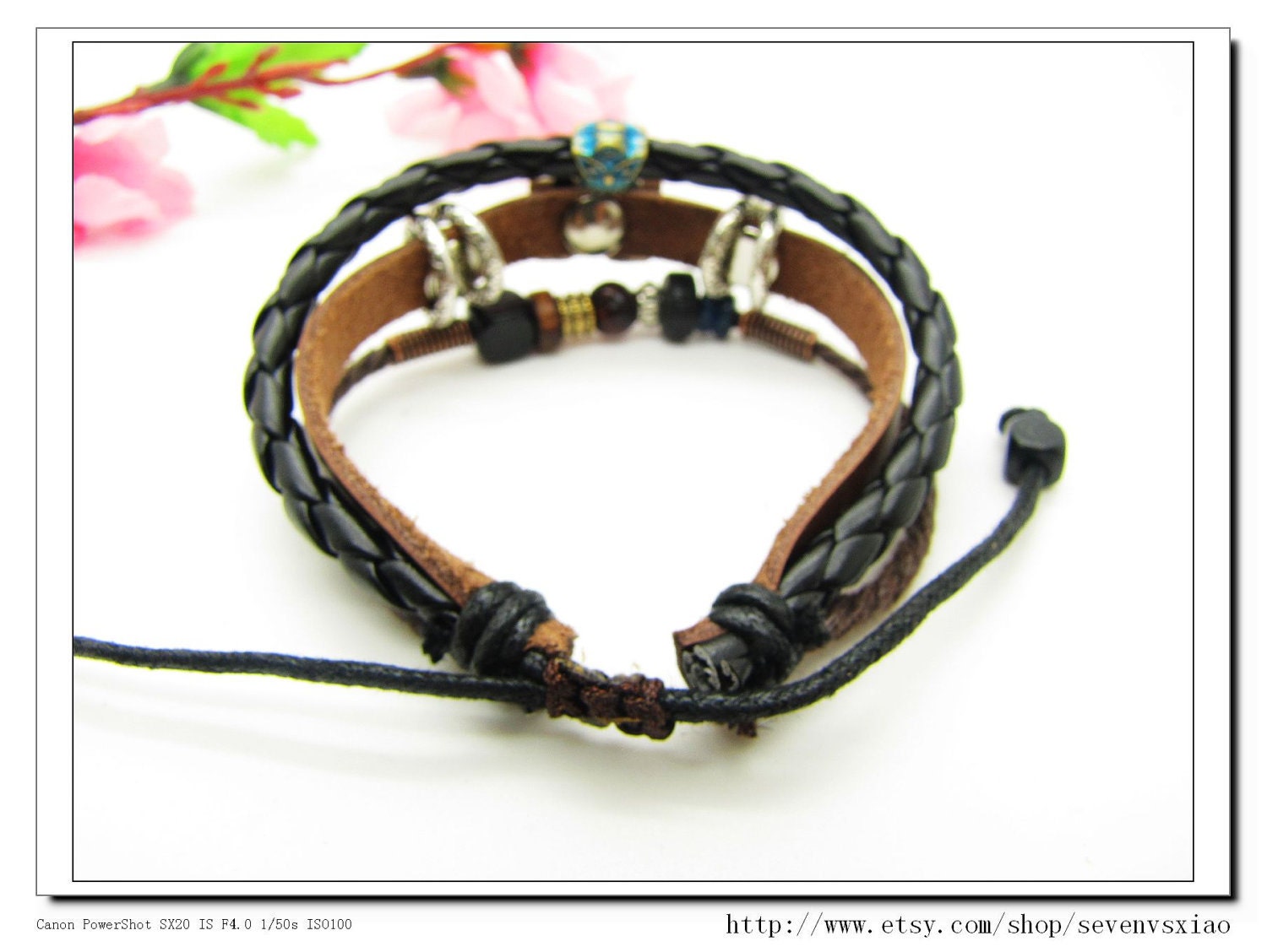 Adjustable Blue Owl bracelets Cuff made of Leather and Color Wooden Beads unisex bracelet cuff bracelet Jewelry Bangle bracelet 685S1