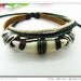 Cool Adjustable White  Fangs Bracelet made of Real Leather Ropes and Color Wooden Beads 541S