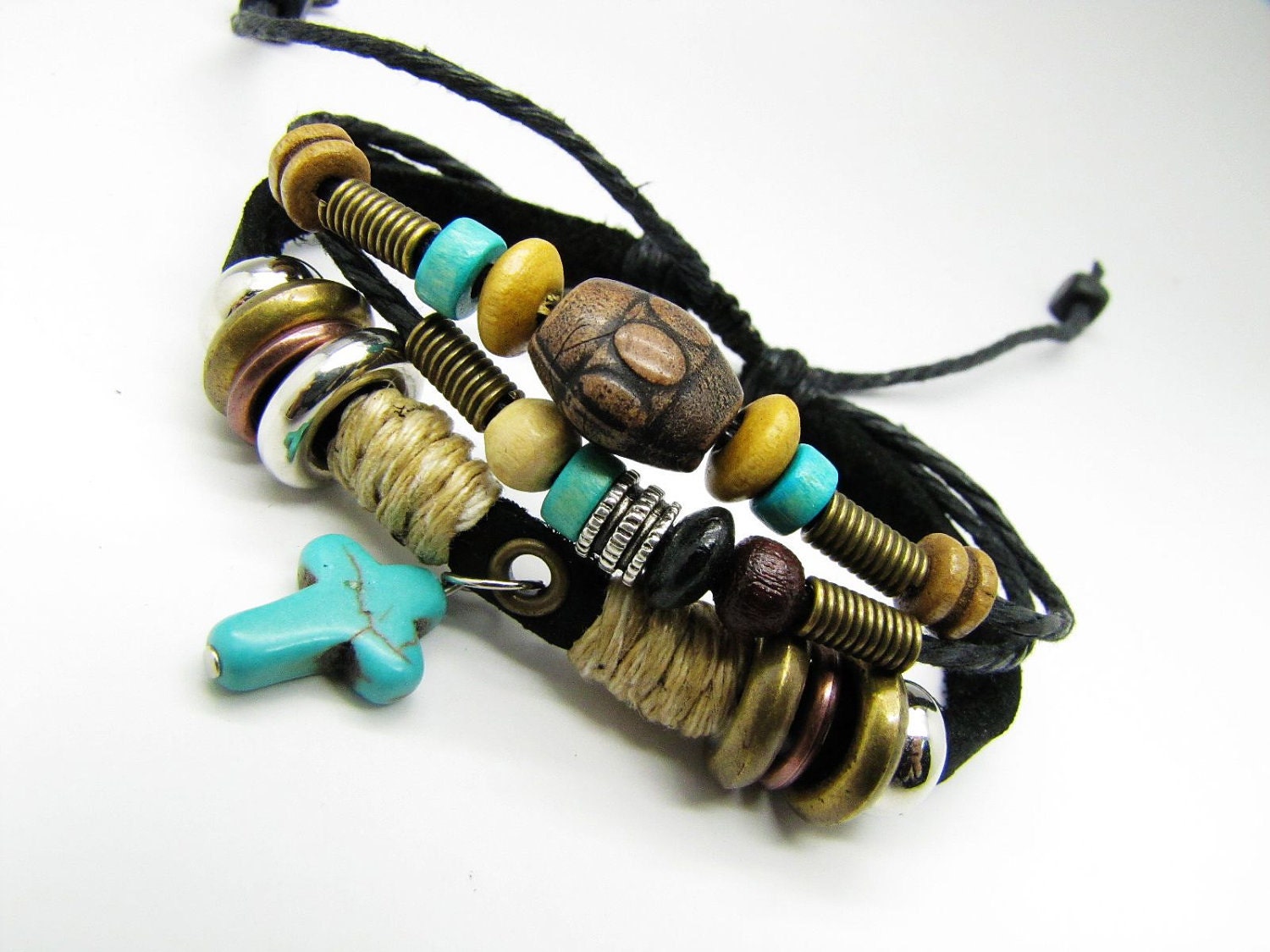 Adjustable Couple bracelets Cuff made of Leather Ropes and Color Wooden Beads unisex bracelet cuff bracelet Jewelry Bangle bracelet  716S