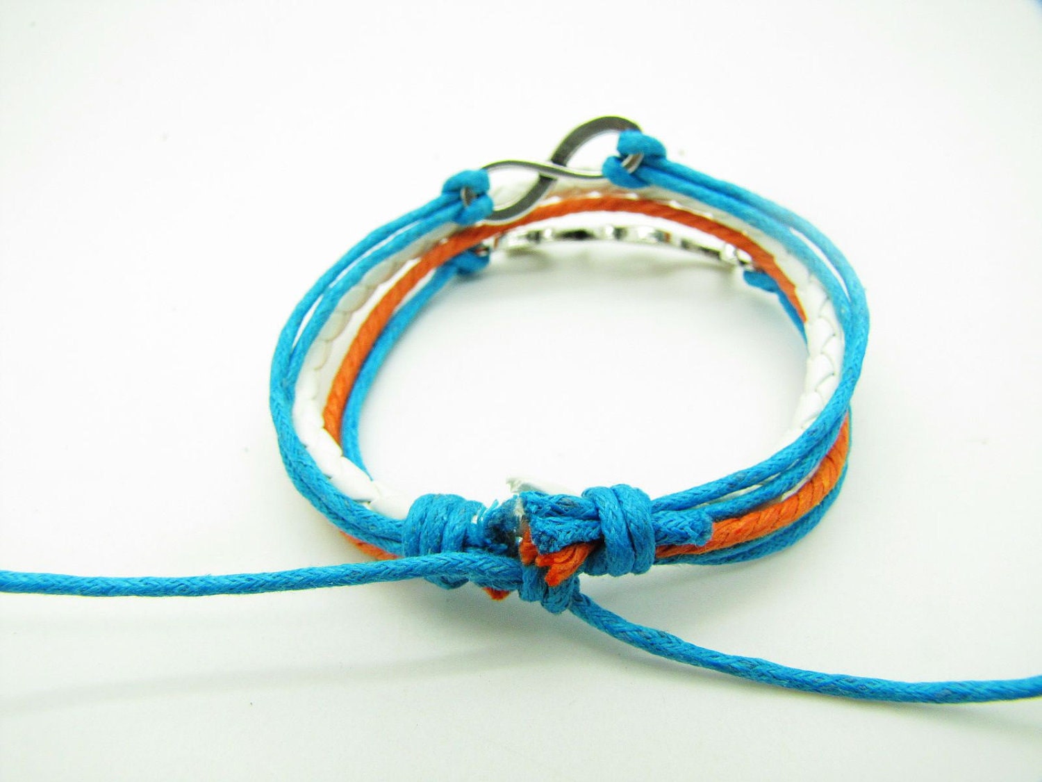 Blue Rope and White Leather Steampunk Bracelet antique silver karma love bracelet,Infinity Wish Love Bracelet Adjustable Bracelet 907S
