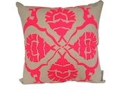 Aqua Door Designs Cushion cover in Floral A. Fluro pink design on sand/beige Linen/Cotton 42cmx42cm