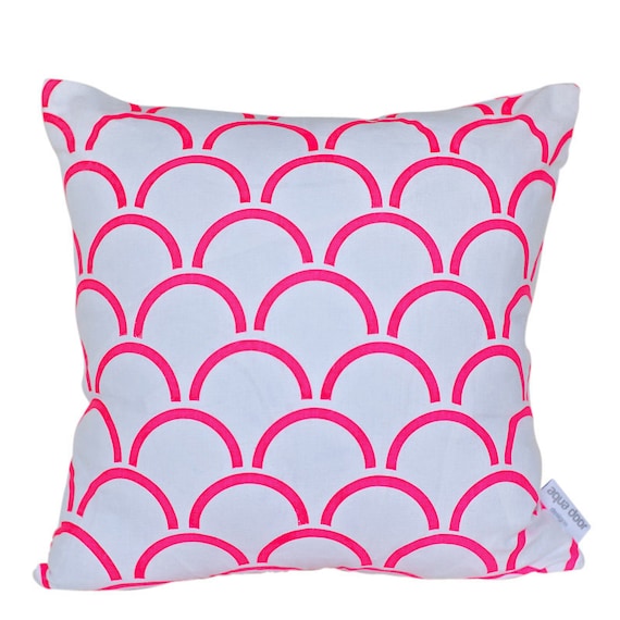 Cushion cover Arches design. Fluro pink design on white Linen/Cotton 42cm x 42cm