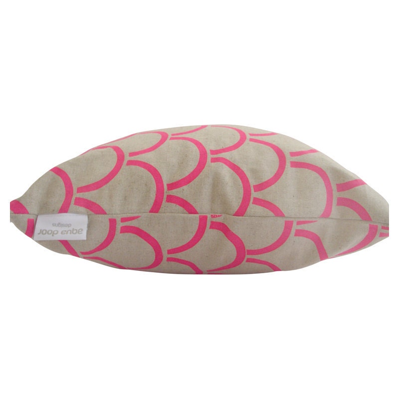 Cushion cover Arches design. Fluro pink design on beige sand Linen/Cotton 42cm x 42cm