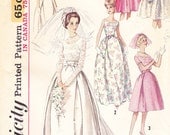1963 Wedding Gown Vintage Pattern, Mad Men, Jackie Kennedy Style Formal, Detachable Train and Short Bridesmaid Dress with Jacket