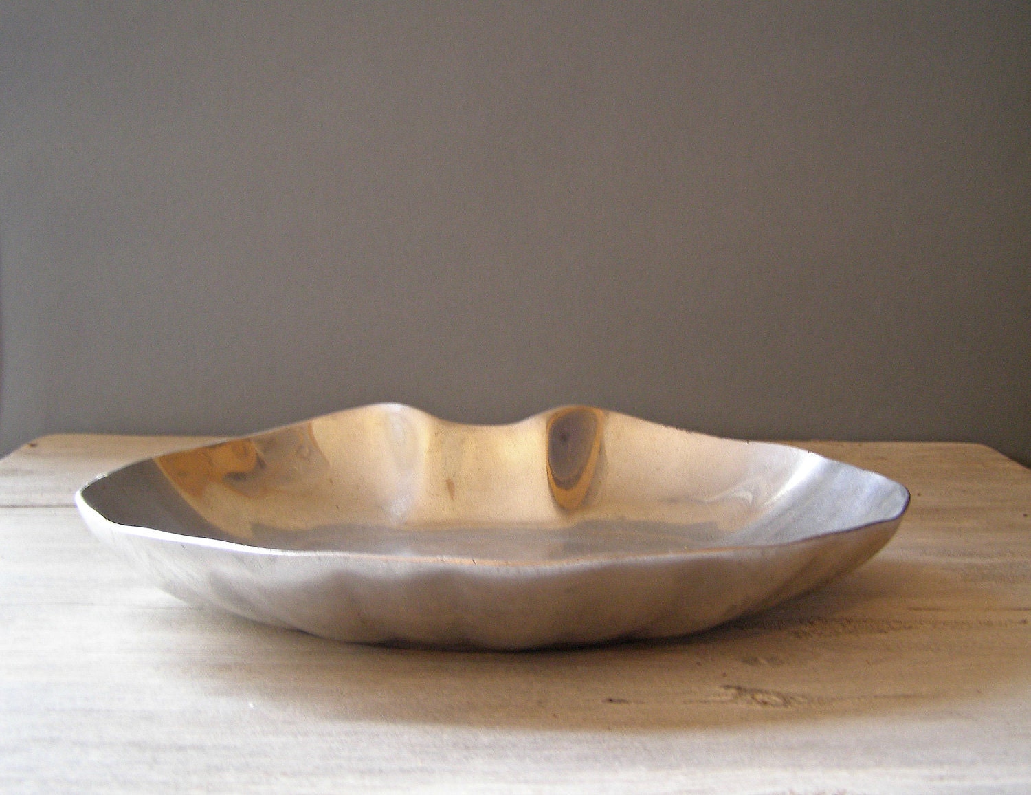 Vintage Pewter Display Tray, Shell shape platter, Heart  Fruit bowl, Mid century modern Tableware, Christmas gift, Hostess gift