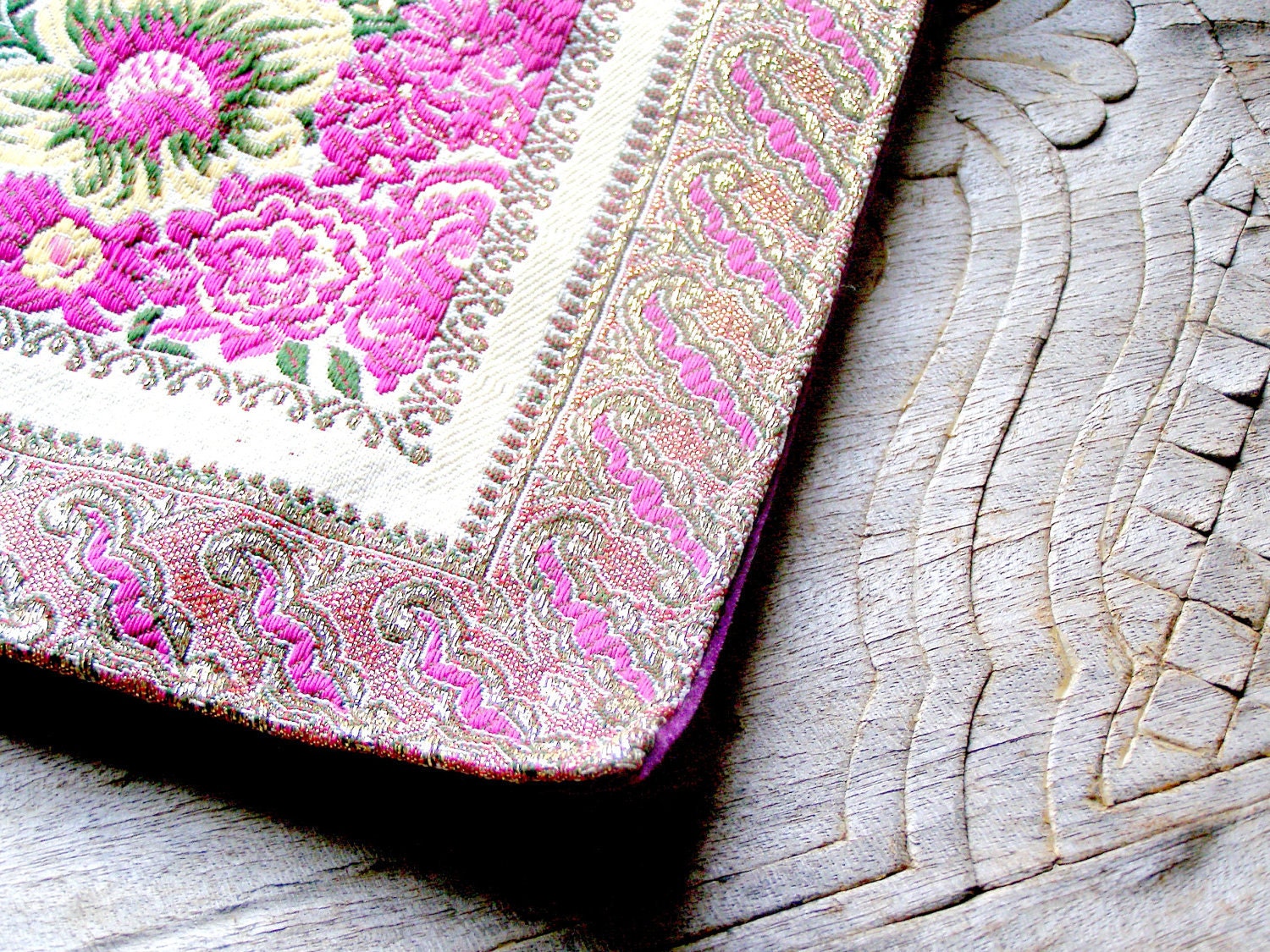 Bohemian's Pillow cover, Vintage floral gold pillow cover, purple green and gold