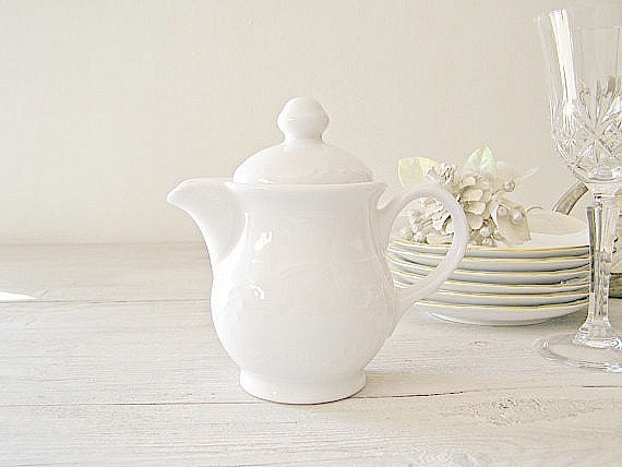 White Cream Pitcher, Vintage Porcelain small pitcher made in Israel