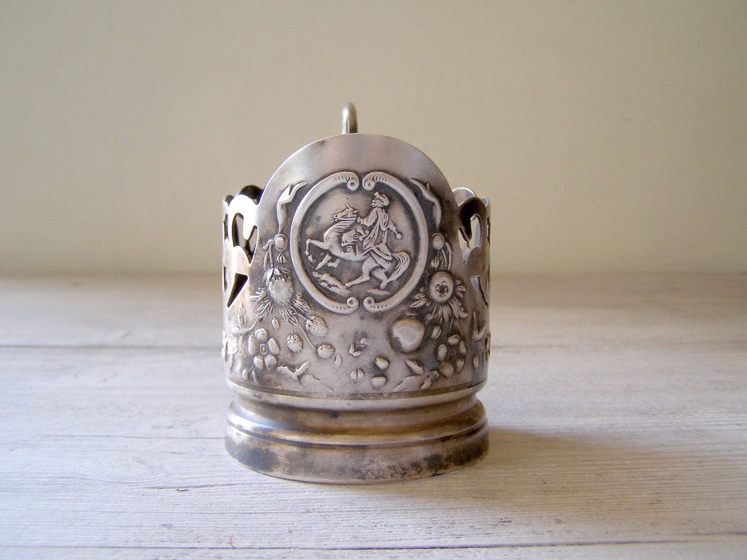 Mid century Silver plated Glass holder, Victorian style tableware