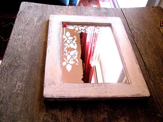 Shabby Chic Wooden Pink frame Mirror, Roses pattern Listed by MeshuMaSH on Etsy