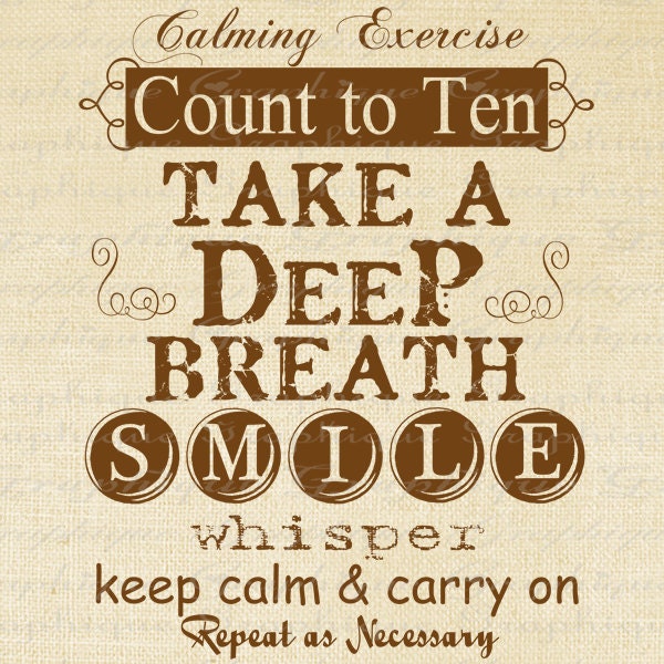 Calming Exercise Text Typography Words Digital Image Download Sheet Transfer To Pillows Totes Tea Towels Burlap No. 2457 SEPIA