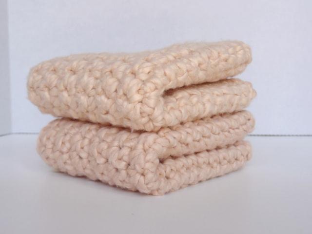 Organic Cotton Crocheted Washcloths Set of Two / Macadamia Almond Beige Ecru