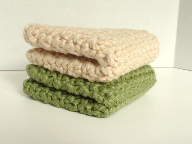 Organic Cotton Crocheted Washcloths Set of Two - Macadamia & Pistachio