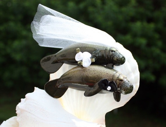 Manatee couple wedding cake topper-Beach wedding-Beach wedding topper-destination wedding-Manatees-wedding cake topper