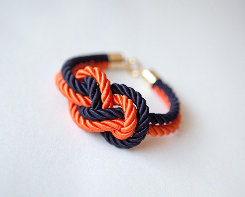 Dark blue and Tangerine Nautical Cord Sailor Knot Bracelet by pardes israel