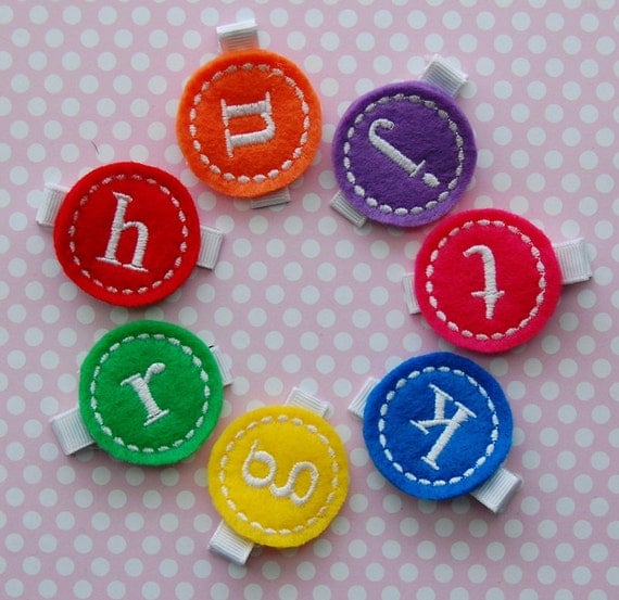 Monogram Hair Clip SET - 7 Monogram Felt Hair Clips - Choose Letter - Birthday Gift Set - Baby/Toddler/Girl Hair Clips