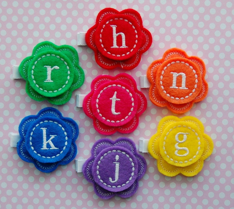Monogram Hair Clip SET - 7 Monogram Flower Hair Clips - Choose Letter - Birthday Gift Set - Baby/Toddler/Girl Hair Clips