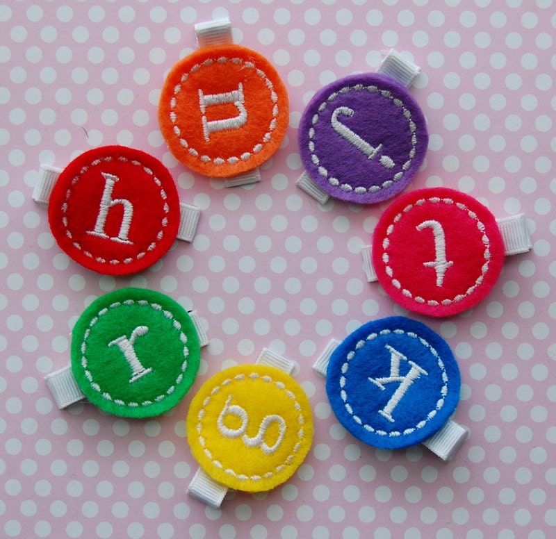 Monogram Hair Clip SET - 7 Monogram Felt Hair Clips - Choose Letter - Birthday Gift Set - Baby/Toddler/Girl Hair Clips
