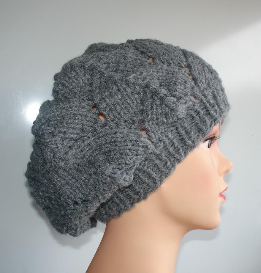 Knit Hat beret women gray / Hand Knit Hat beret women /  lace womens hats / beret / knit women hat / Chunky Knit Winter Fall Accessories