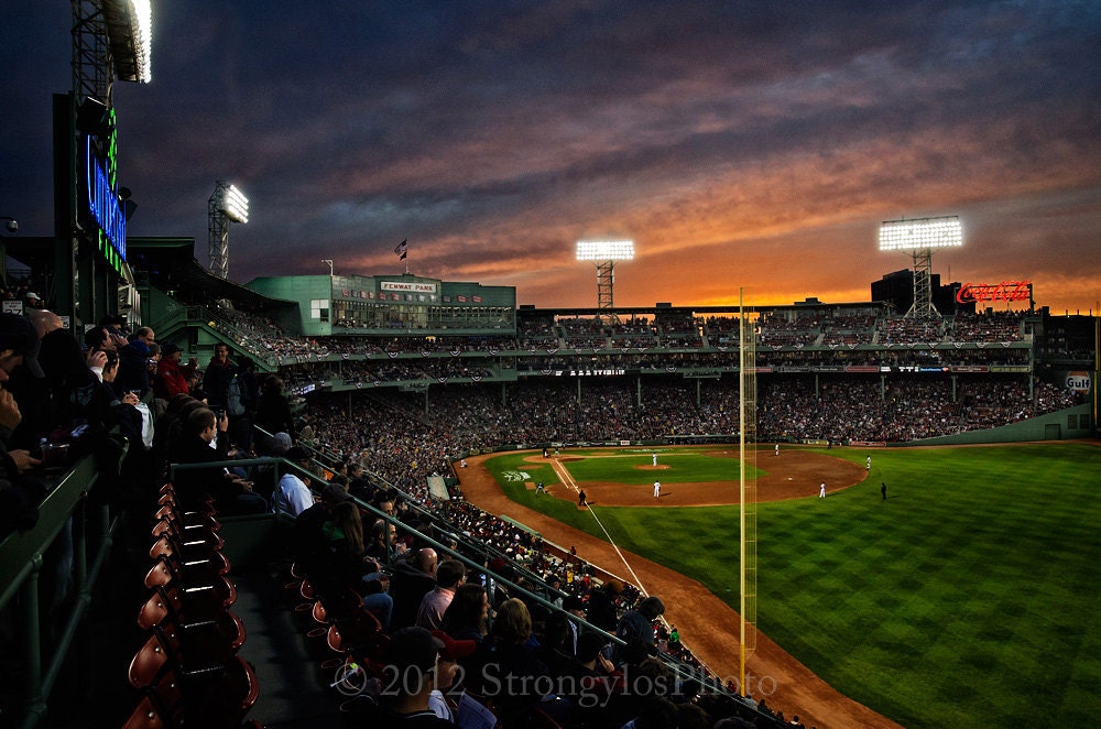 Large 16x24 pirint Sunset at Fenway, Boston Red Sox, ballpark, sports fans, man cave, fine art photography, StrongylosPhoto