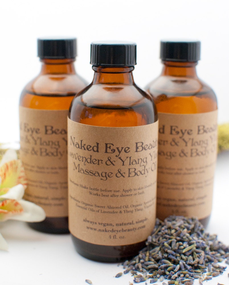 Lavender & Ylang Ylang Body Oil Massage Organic Vegan 4 oz.