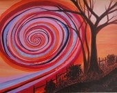 Original Abstract Wall Art Sea Wave Swirl Landscape Painting - Pink Storm 12 x 16
