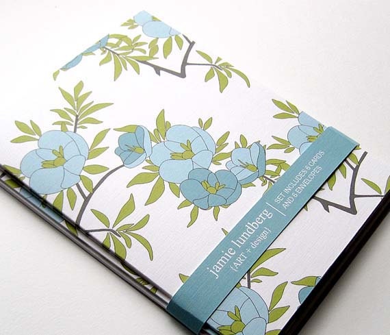 Floral Stationery Set -Japanese Inspired Floral Pattern in Blue, Green, Red,and Pink